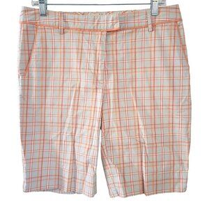 Lady Hagen Women's Sz 8 Orange Plaid MidRise Cotton Golf Bermuda Modest Shorts